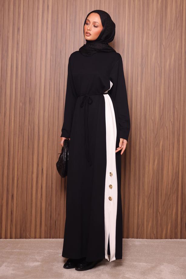 Hijab clothing BLACK TIE-WAIST DRESS T 2035 - TRENDTESETTÜR
