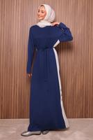 Hijab clothing NAVY BLUE TIE-WAIST DRESS T 2035
