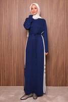 Hijab clothing NAVY BLUE TIE-WAIST DRESS T 2035