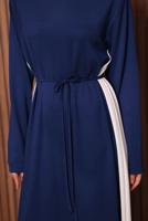 Hijab clothing NAVY BLUE TIE-WAIST DRESS T 2035