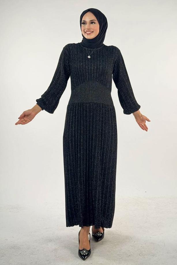 Hijab clothing BLACK KNITWEAR DRESS T 22381 - TRENDTESETTÜR