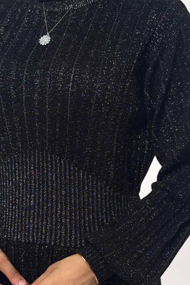 Hijab clothing BLACK KNITWEAR DRESS T 22381 - TRENDTESETTÜR