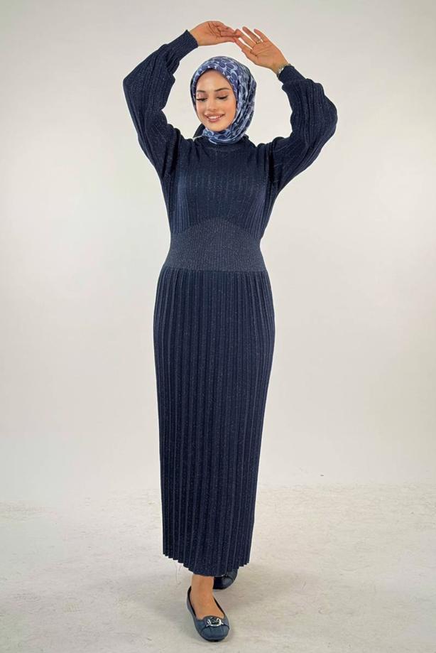 Hijab clothing NAVY BLUE KNITWEAR DRESS T 22381 - TRENDTESETTÜR