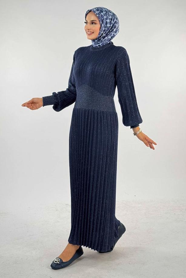 Hijab clothing NAVY BLUE KNITWEAR DRESS T 22381 - TRENDTESETTÜR