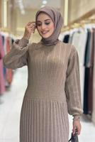 Tesettür giyim VİZON TRİKO ELBİSE T 22381