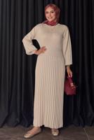 Tesettür giyim BEJ TRİKO ELBİSE T 22381