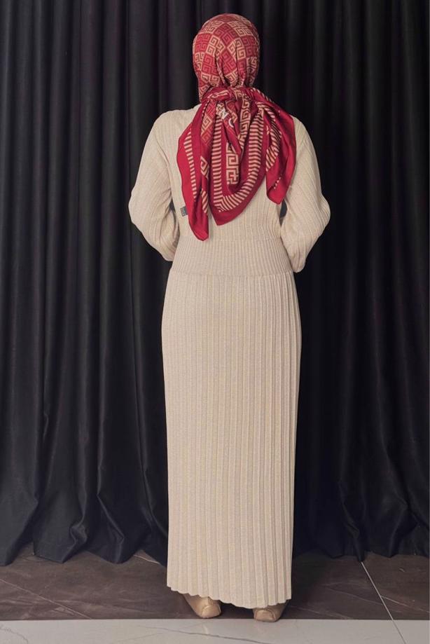 Hijab clothing BEIGE KNITWEAR DRESS T 22381 - TRENDTESETTÜR