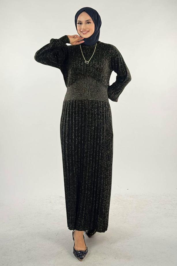 Hijab clothing BLACK KNITWEAR DRESS T 22381 - TRENDTESETTÜR