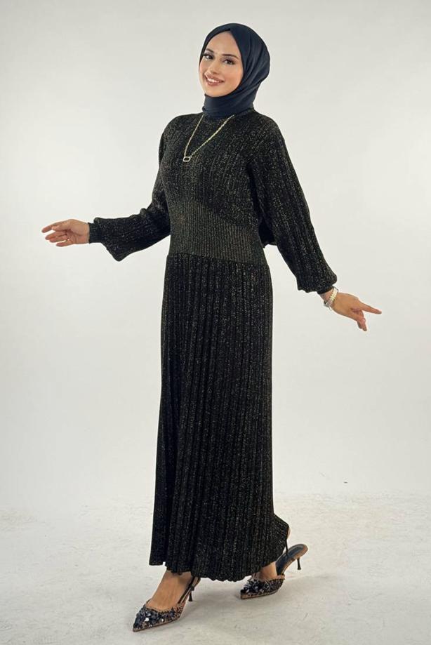 Hijab clothing BLACK KNITWEAR DRESS T 22381 - TRENDTESETTÜR