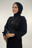 Tesettür giyim SİYAH TRİKO ELBİSE T 22381