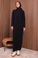 Hijab clothing BLACK ZIPPERED KNITWEAR DRESS T 4407