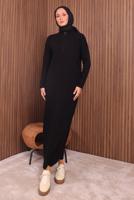 Hijab clothing BLACK ZIPPERED KNITWEAR DRESS T 4407