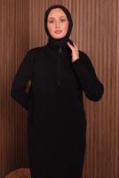 Hijab clothing BLACK ZIPPERED KNITWEAR DRESS T 4407