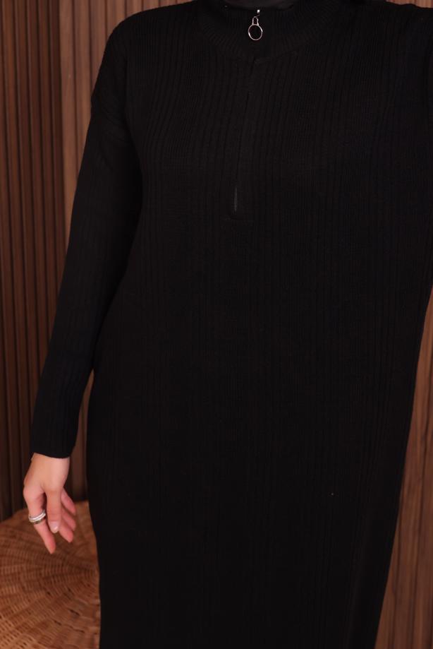 Hijab clothing BLACK ZIPPERED KNITWEAR DRESS T 4407 - TRENDTESETTÜR