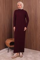 Hijab clothing CLARET RED ZIPPERED KNITWEAR DRESS T 4407