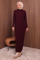 Hijab clothing CLARET RED ZIPPERED KNITWEAR DRESS T 4407