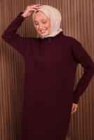 Hijab clothing CLARET RED ZIPPERED KNITWEAR DRESS T 4407