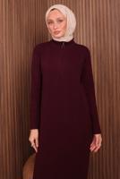 Hijab clothing CLARET RED ZIPPERED KNITWEAR DRESS T 4407