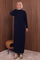 Hijab clothing NAVY BLUE ZIPPERED KNITWEAR DRESS T 4407