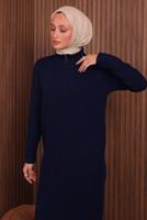 Hijab clothing NAVY BLUE ZIPPERED KNITWEAR DRESS T 4407