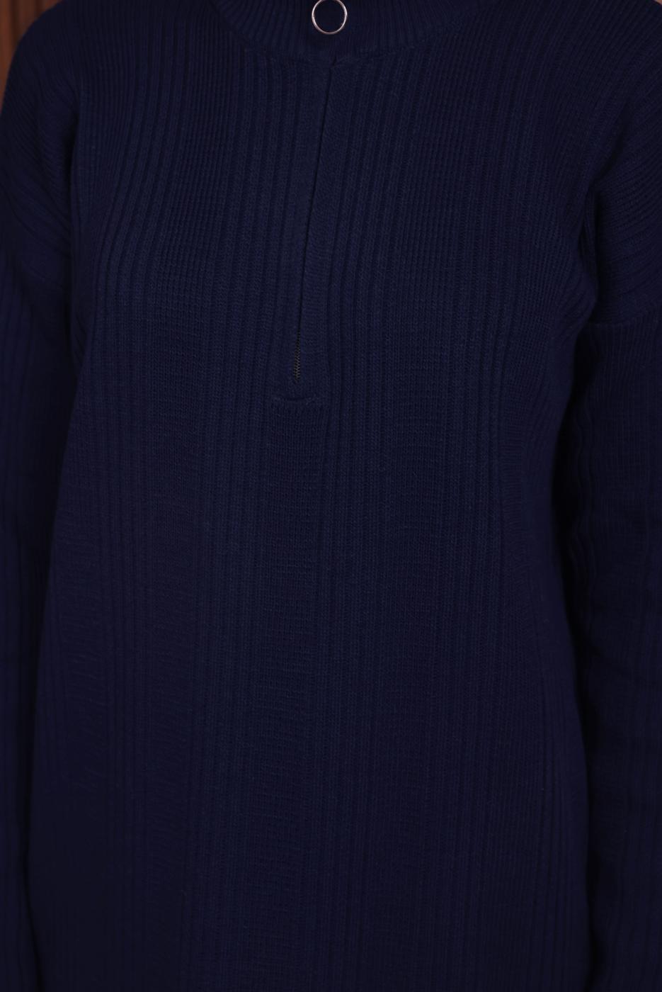 Hijab clothing NAVY BLUE ZIPPERED KNITWEAR DRESS T 4407