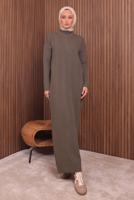 Hijab clothing BROWN ZIPPERED KNITWEAR DRESS T 4407