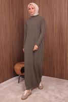 Hijab clothing BROWN ZIPPERED KNITWEAR DRESS T 4407