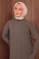 Hijab clothing BROWN ZIPPERED KNITWEAR DRESS T 4407