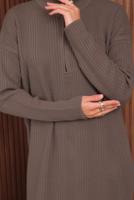 Hijab clothing BROWN ZIPPERED KNITWEAR DRESS T 4407