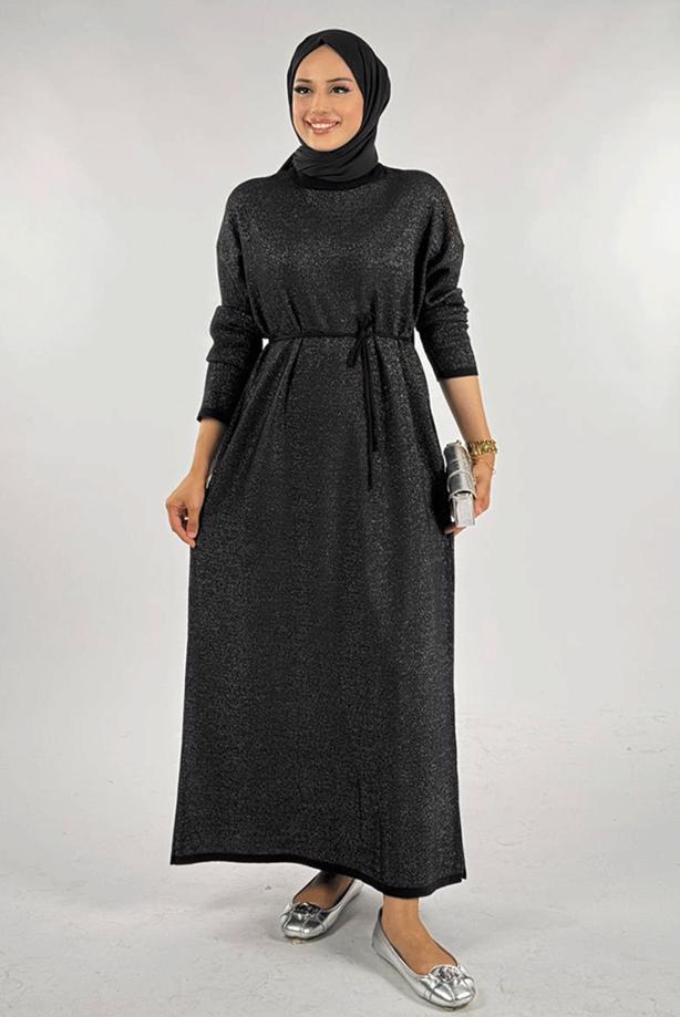 Hijab clothing BLACK SHINY KNITWEAR DRESS T 51381 - TRENDTESETTÜR