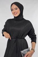 Tesettür giyim SİYAH SİMLİ TRİKO ELBİSE T 51381
