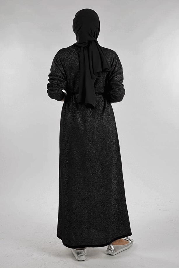 Hijab clothing BLACK SHINY KNITWEAR DRESS T 51381 - TRENDTESETTÜR