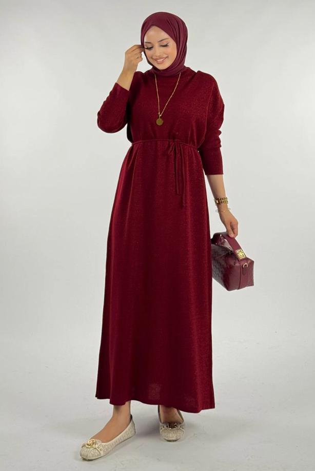 Hijab clothing CLARET RED SHINY KNITWEAR DRESS T 51381 - TRENDTESETTÜR