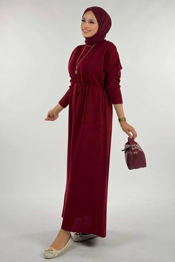 Hijab clothing CLARET RED SHINY KNITWEAR DRESS T 51381 - TRENDTESETTÜR