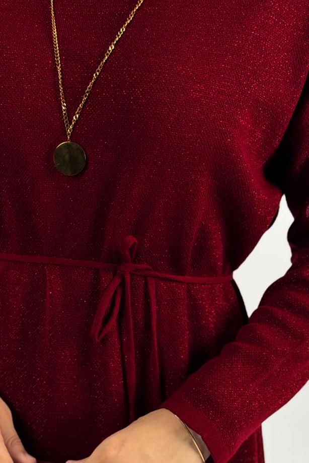 Hijab clothing CLARET RED SHINY KNITWEAR DRESS T 51381 - TRENDTESETTÜR