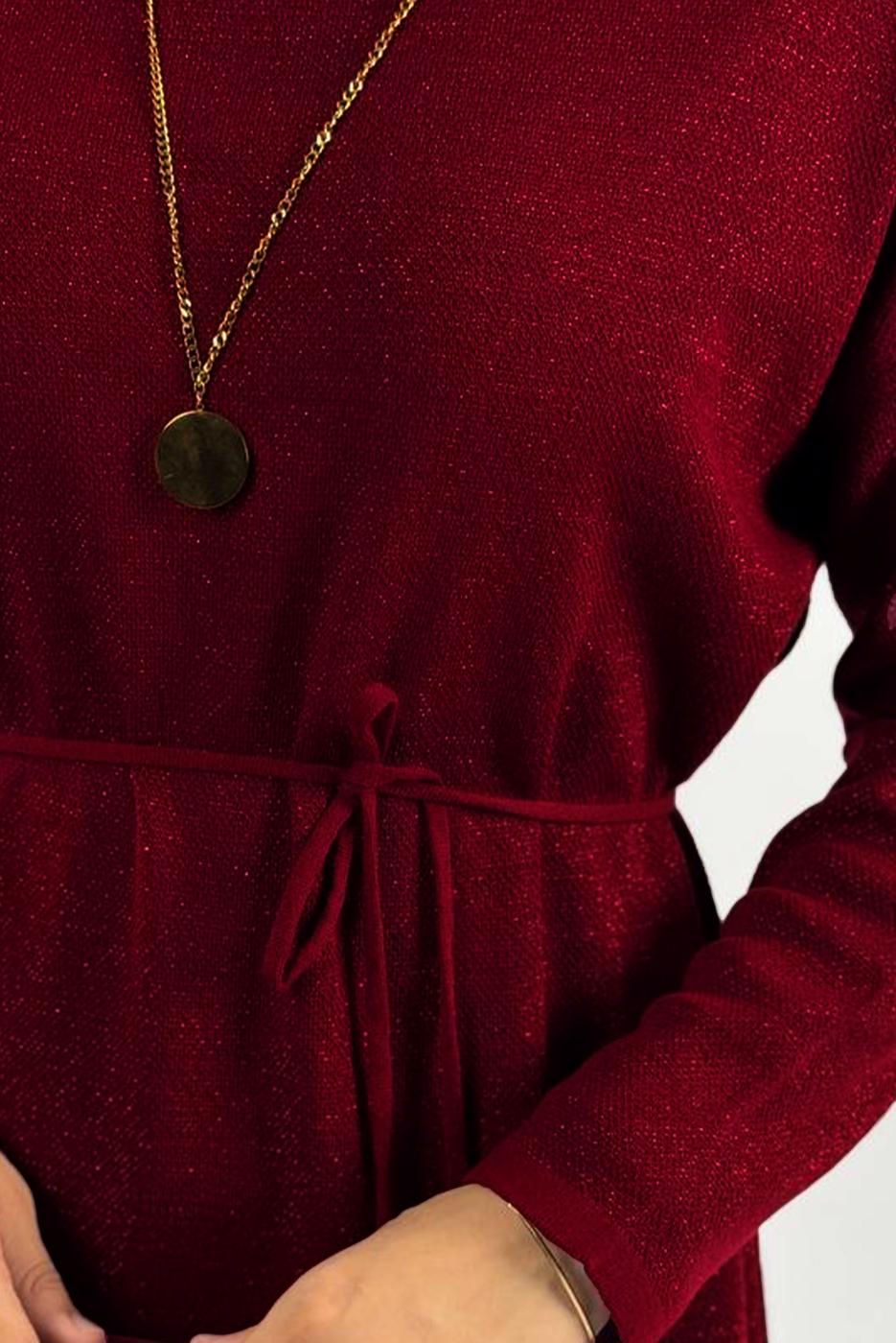 Tesettür giyim BORDO SİMLİ TRİKO ELBİSE T 51381