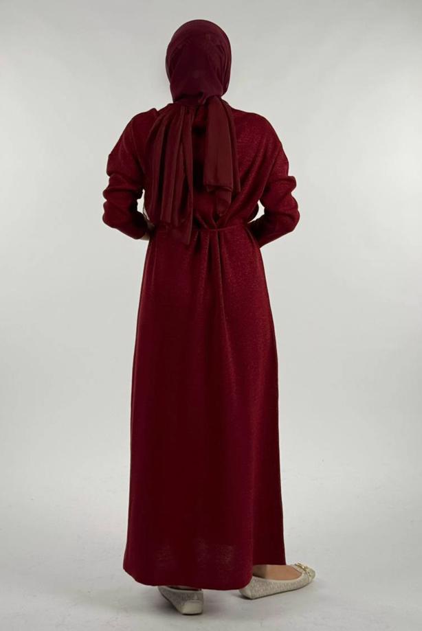 Hijab clothing CLARET RED SHINY KNITWEAR DRESS T 51381 - TRENDTESETTÜR
