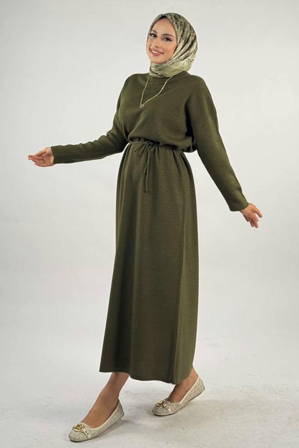 Hijab clothing KHAKI SHINY KNITWEAR DRESS T 51381 - TRENDTESETTÜR