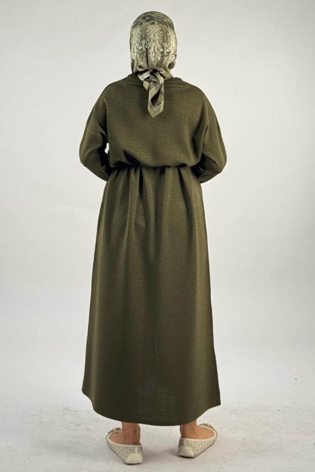 Hijab clothing KHAKI SHINY KNITWEAR DRESS T 51381 - TRENDTESETTÜR