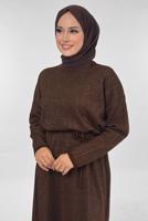 Tesettür giyim KAHVE SİMLİ TRİKO ELBİSE T 51381