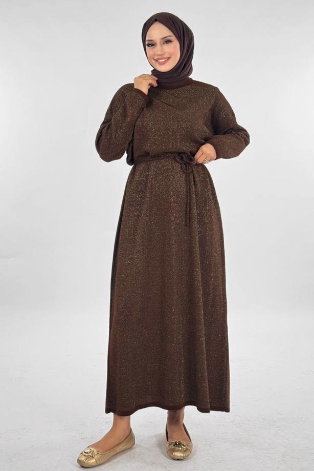 Hijab clothing BROWN SHINY KNITWEAR DRESS T 51381 - TRENDTESETTÜR