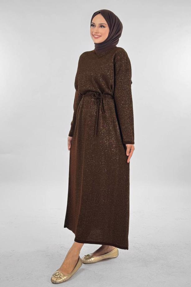 Hijab clothing BROWN SHINY KNITWEAR DRESS T 51381 - TRENDTESETTÜR