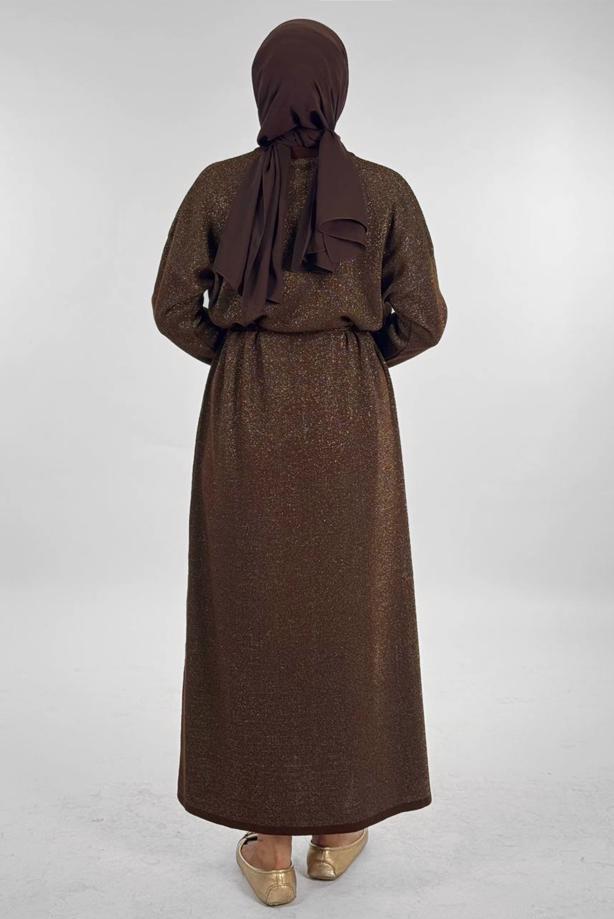 Hijab clothing BROWN SHINY KNITWEAR DRESS T 51381 - TRENDTESETTÜR