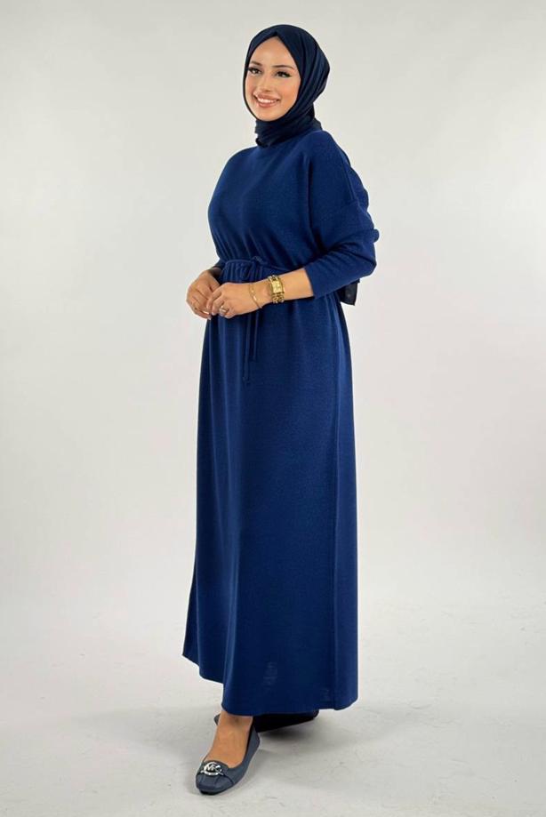 Hijab clothing NAVY BLUE SHINY KNITWEAR DRESS T 51381 - TRENDTESETTÜR