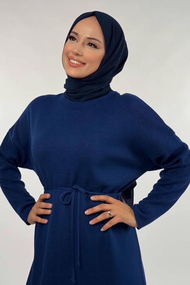 Hijab clothing NAVY BLUE SHINY KNITWEAR DRESS T 51381 - TRENDTESETTÜR