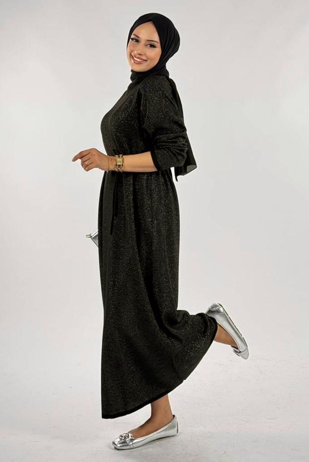Hijab clothing BLACK SHINY KNITWEAR DRESS T 51381 - TRENDTESETTÜR