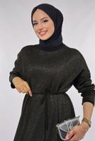 Tesettür giyim SİYAH SİMLİ TRİKO ELBİSE T 51381