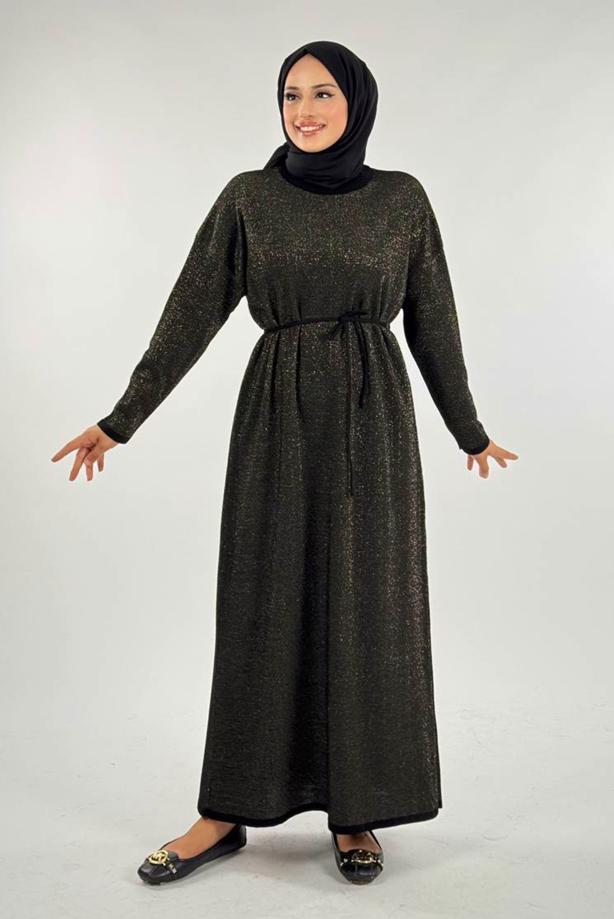 Hijab clothing BLACK SHINY KNITWEAR DRESS T 51381 - TRENDTESETTÜR