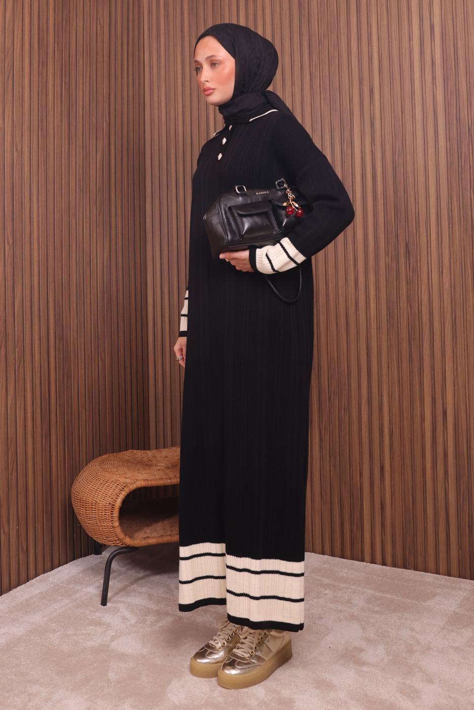 Tesettür giyim SİYAH TRİKO ELBİSE T 5407