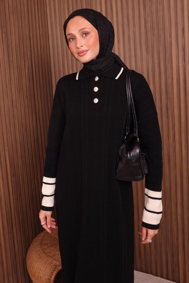 Vêtements hijab NOIR ROBE EN MAILLE T 5407 - TRENDTESETTÜR